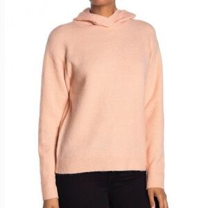 Magashoni Wool blend Long Sleeve Hooded Top with Ribbed trim on soft pink - XS